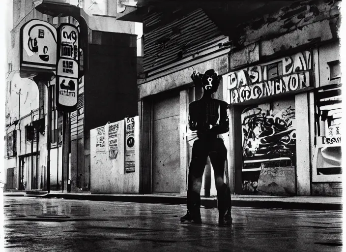 Image similar to a cyborg in a cyberpunk street, by richard avedon, tri - x pan stock