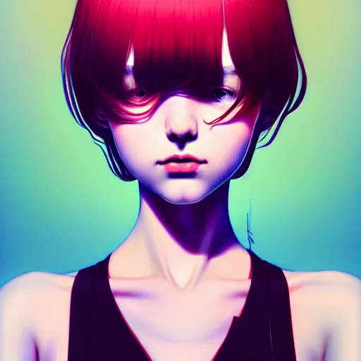 Image similar to a beautiful young british alternative music singer. optical illusion art by ilya kuvshinov lois van baarle ross tran range murata artgerm katsuhiro otomo norman rockwell. highly detailed intricately sharp focus mystically trending deviantart, pinterest, vogue italia, unreal engine 5, 4 k uhd image