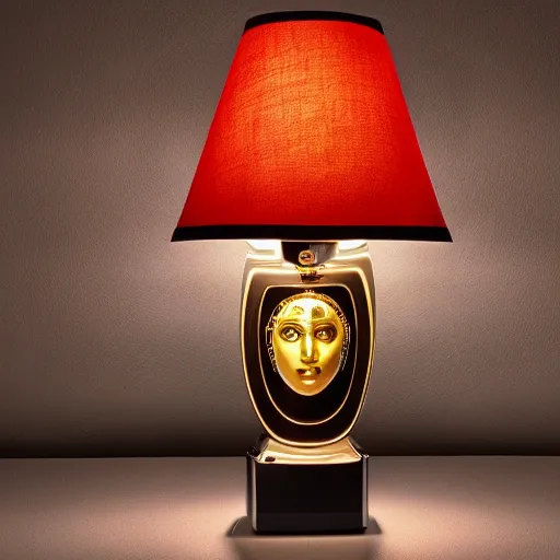 Prompt: a table lamp designed by versace, advertising photography