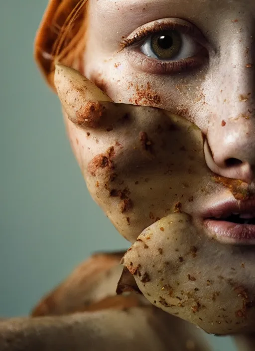 Image similar to closeup portrait of a potato eyed ginger, depth of field, zeiss lens, detailed, symmetrical, centered, fashion photoshoot, by annie leibovitz and steve mccurry, david lazar, jimmy nelsson, breathtaking, 8 k resolution, extremely detailed, beautiful, establishing shot, artistic, hyperrealistic, beautiful face, octane render