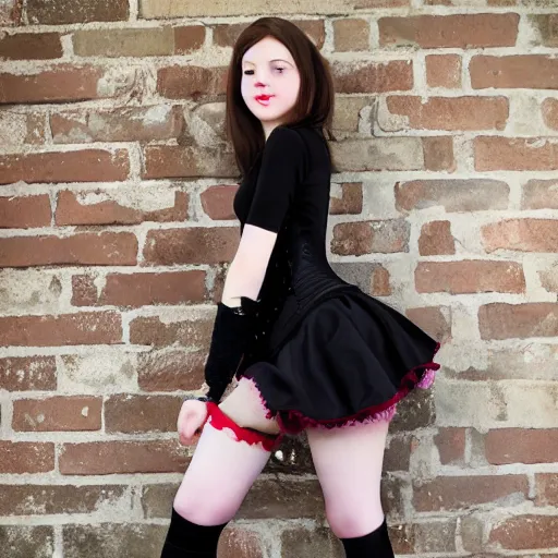 Image similar to full-length photo of beautiful 18 year old girl in short skirt, thigh highs and corset