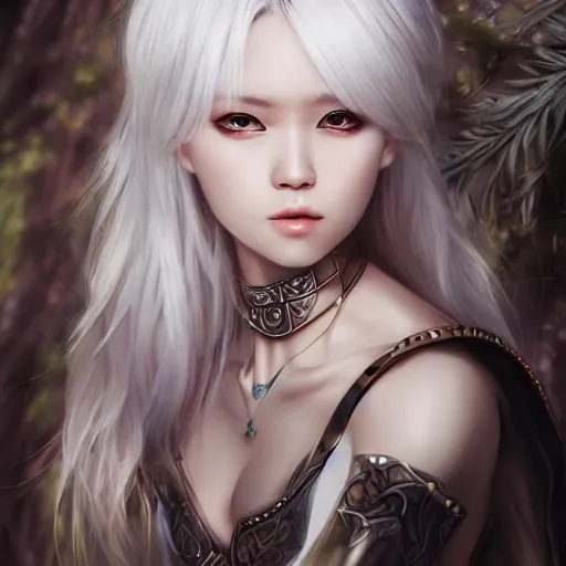 Prompt: realistic beautiful gorgeous natural cute fantasy badass epic warrior tribal girl white blonde silver hair tanned skin art drawn full HD 4K highest quality in artstyle by professional artists WLOP, Taejune Kim, yan gisuka, JeonSeok Lee, artgerm, Ross draws, Zeronis, Chengwei Pan on Artstation