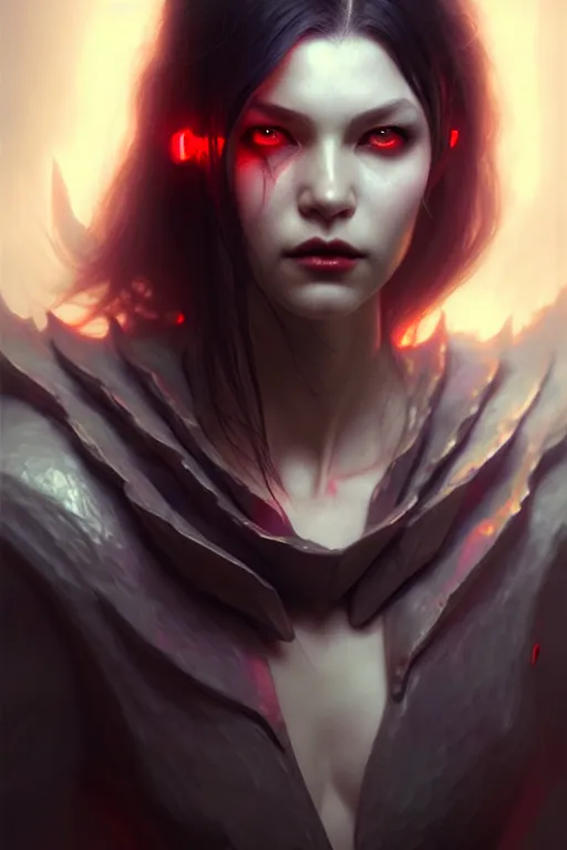 Image similar to beautiful vampire, wonderful eyes, three - dimensional rendering, hyperrealistic detailed portrait holding light and electricity, ruan jia, clap. scifi, fantasy, magic the gathering, over - detailed, octane rendering, concept art by artgerm, peter murbacher, detailed and complex environment