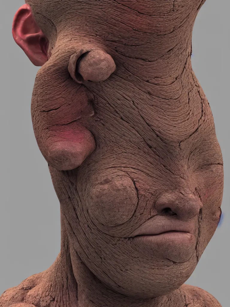 Image similar to a 3d primitive tube shape, texture-mapped with Caucasian human skin, straight smooth vertical , highly realistic, Surface Painter, hyper-real, 4k, Octane render