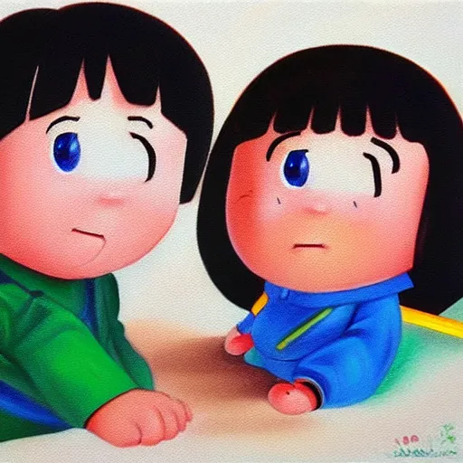 Prompt: crayon shinchan, oil painting, highly detail