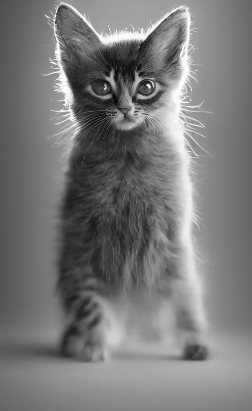 Image similar to Award winning Editorial photo of an adorable kitten standing by Edward Sherriff Curtis and Lee Jeffries, 85mm ND 5, perfect lighting, gelatin silver process