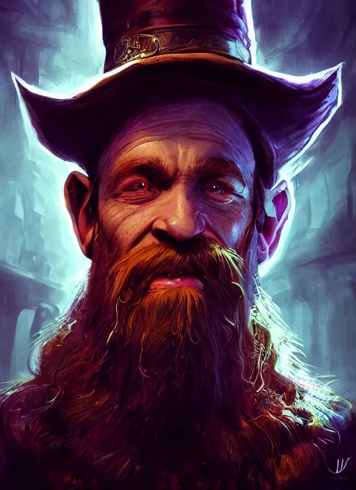 Prompt: A fantasy comic book style portrait painting of a leprechaun in a atmospheric dark dungeon, unreal 5, DAZ, hyperrealistic, octane render, RPG portrait, ambient light, dynamic lighting