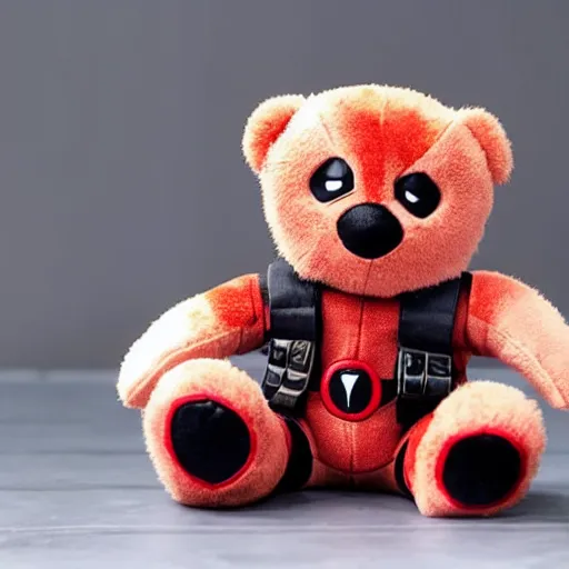 Image similar to a beautiful photo of a plushy deadpool teddy bear, trending on instagram