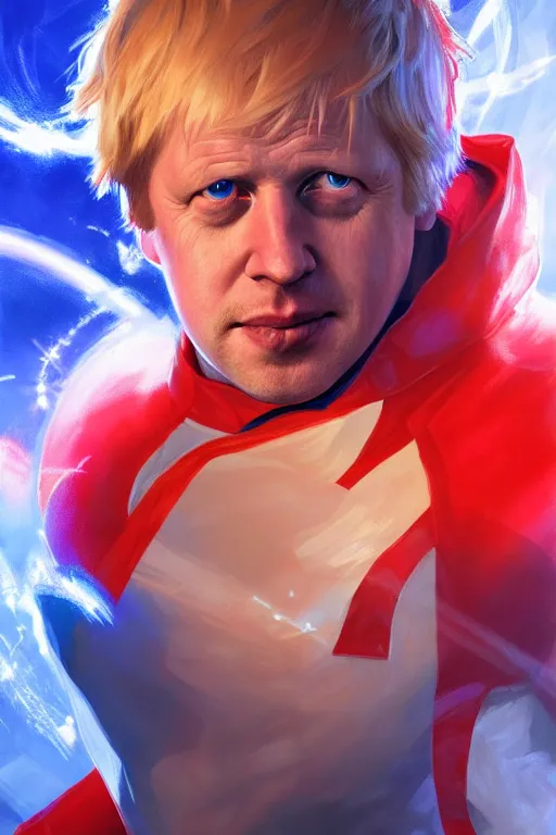 Prompt: Boris Johnson as Captain Britain, portrait, highly detailed, digital painting, artstation, concept art, smooth, sharp focus, soft volumetric lights, illustration, cinematic lighting, art by artgerm and greg rutkowski and alphonse mucha