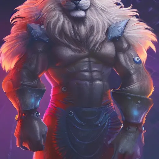 Prompt: highly detailed Liono from Thundercats, sword of omens, fighting mumra, cyberpunk, concept art, character art, studio lightning, bright colors, intricate, masterpiece, photorealistic, hyperrealistic, sharp focus, high contrast, Artstation HQ, DeviantArt trending, 8k UHD, Unreal Engine 5