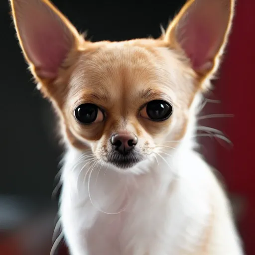 Image similar to studio photo of a cat chihuahua hybrid, 4k