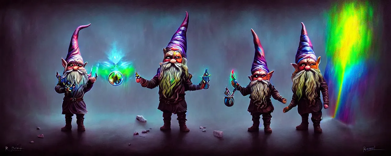 Image similar to whimsical bifrost alchemical gnomes, surreal dark uncanny painting by ronny khalil