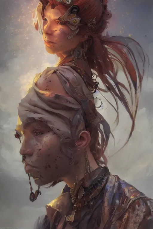 Image similar to A masterpiece portrait of a Incredibly beautiful queer Syberian post apocalyptic shaman girl . medium shot, intricate, elegant, highly detailed. trending on artstation, digital art, by Stanley Artgerm Lau, WLOP, Rossdraws, James Jean, Andrei Riabovitchev, Marc Simonetti, Yoshitaka Amano