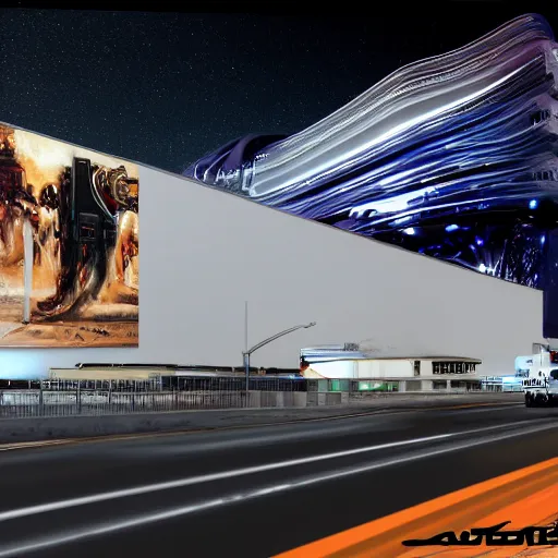 Image similar to sci-fi cars trucks motorcycles portrait 50% of canvas in center and wall near structure on the coronation of napoleon painting and digital billboard in the middle and everything in style of zaha hadid and suprematism forms unreal engine 5 keyshot octane artstation trending bladerunner 2049 colors lighting ultra high detail ultra photo realistic 8k 16k in plastic dark tilt shift
