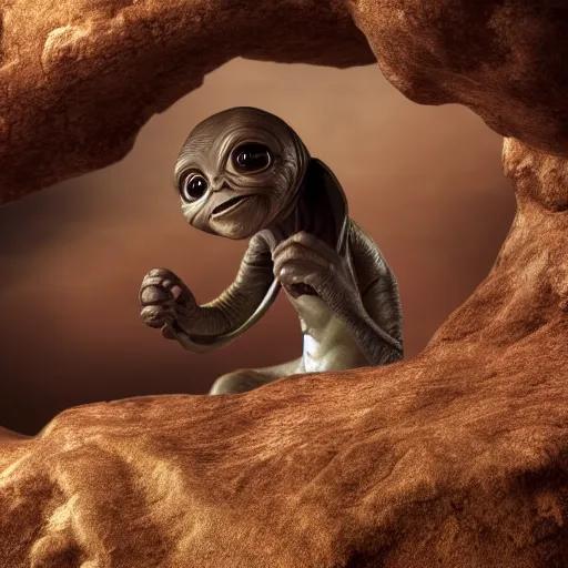 Image similar to E.T. the alien, highly detailed, sharp focus, octane render