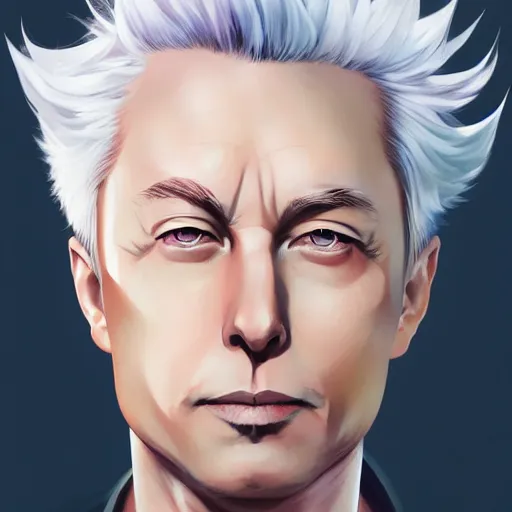 Image similar to anime portrait of old elon musk as an anime boy, white hair, by Stanley Artgerm Lau, WLOP, Rossdraws, James Jean, Andrei Riabovitchev, Marc Simonetti, and Sakimichan, trending on artstation