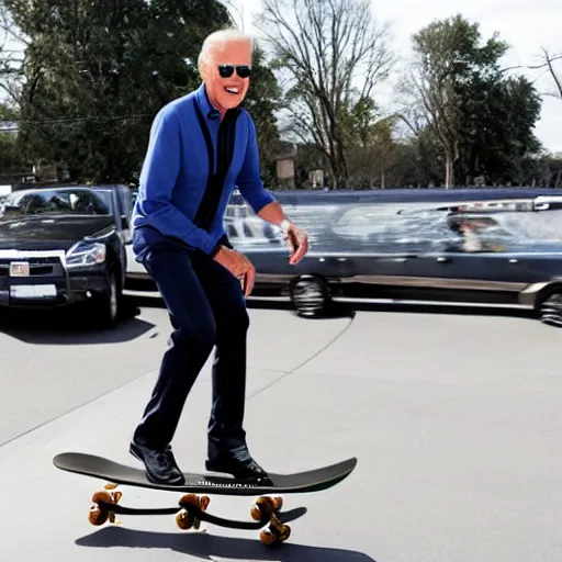 Image similar to joe biden riding a skateboard