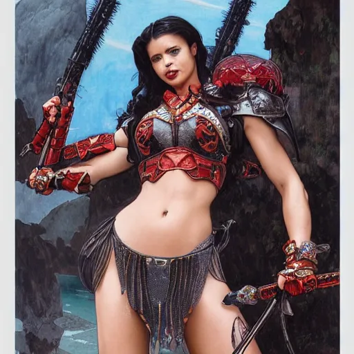 Prompt: full body portrait of a Adriana Chechik and Adriana Lima bikini armour warhammer 40000, as Geishas covered with dragon tattoos, D&D, fantasy, highly detailed, digital art, trending on artstation, smooth, sharp focus, illustration, art by edgar maxence, alphonse mucha, artgerm