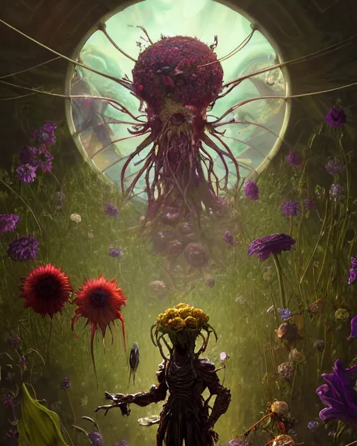 Prompt: the platonic ideal of flowers, rotting, insects and praying of cletus kasady carnage thanos davinci nazgul wild hunt chtulu mandelbulb ponyo botw bioshock, d & d, fantasy, ego death, decay, dmt, psilocybin, concept art by randy vargas and greg rutkowski and ruan jia and alphonse mucha