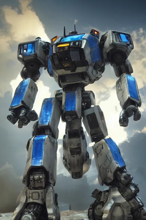 Image similar to mechwarrior 5 : mercenaries mech megaman transformer robot boss tank engine game octane render, 4 k, hd 2 0 2 2 3 d cgi rtx hdr style chrome reflexion glow fanart, global illumination ray tracing hdr fanart arstation by sung choi and eric pfeiffer and gabriel garza and casper konefal pixar and disney unreal zbrush central hardmesh