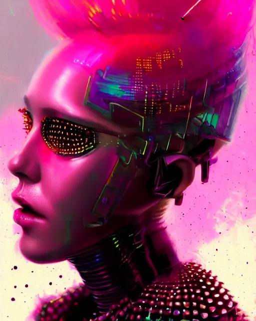 Image similar to detailed portrait of Punk girl, standing hair line Sheen Holographic Futuristic sci-fi fashion cyberpunk, (neotokyo), synthwave, (aesthetics), futuristic, bladerunner movie scene by ismail inceoglu dragan bibin hans thoma greg rutkowski Alexandros Pyromallis Nekro Rene Margitte illustrated Perfect face, fine details, realistic shaded, fine-face, pretty face sharp chine