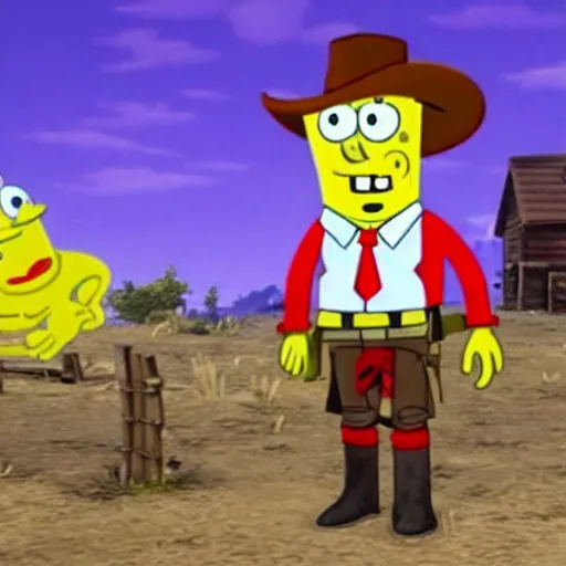 Prompt: Spongebob as a cowboy in Red Dead Redemption 2