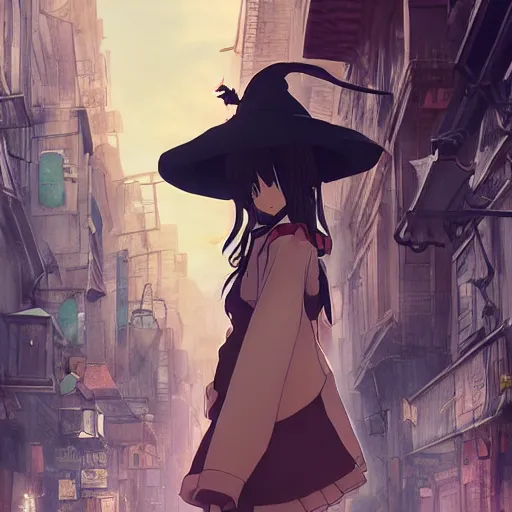 Prompt: anime key visual of a little witch with her capybara mascot walking through busy cities, cinematic lighting, dramatic atmosphere, by dustin nguyen, akihiko yoshida, greg tocchini, greg rutkowski, cliff chiang, 4 k resolution