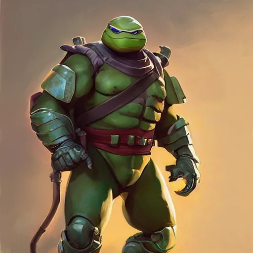 Prompt: greg manchess portrait painting of armored teenage mutant ninja turtle as overwatch character, medium shot, asymmetrical, profile picture, organic painting, sunny day, matte painting, bold shapes, hard edges, street art, trending on artstation, by huang guangjian and gil elvgren and sachin teng