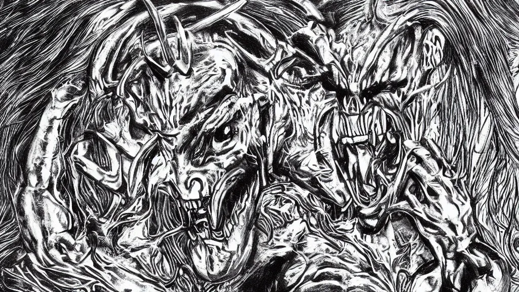 Prompt: a demon metal engravement artwork