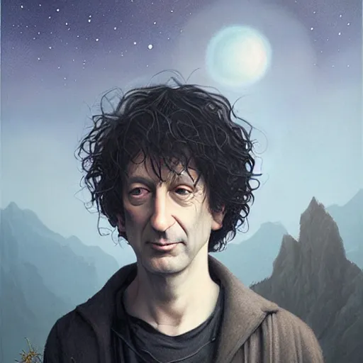 Prompt: a portrait of neil gaiman's the sandman in a scenic environment, by tom bagshaw