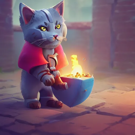 Image similar to cat cute, illustration, digital art, inspired by clash royale, by greg rutkowski, sharp, masterpiece, highly detailed, photorealistic, octane render, 8 k, unreal engine 5, trending on artstation, vivid colors