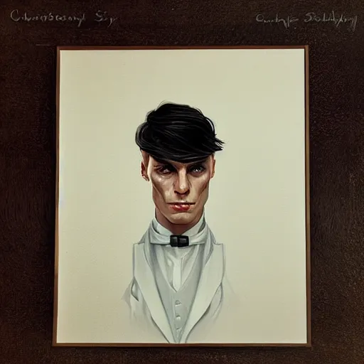 Image similar to portrait of tommy shelby by charlie bowater