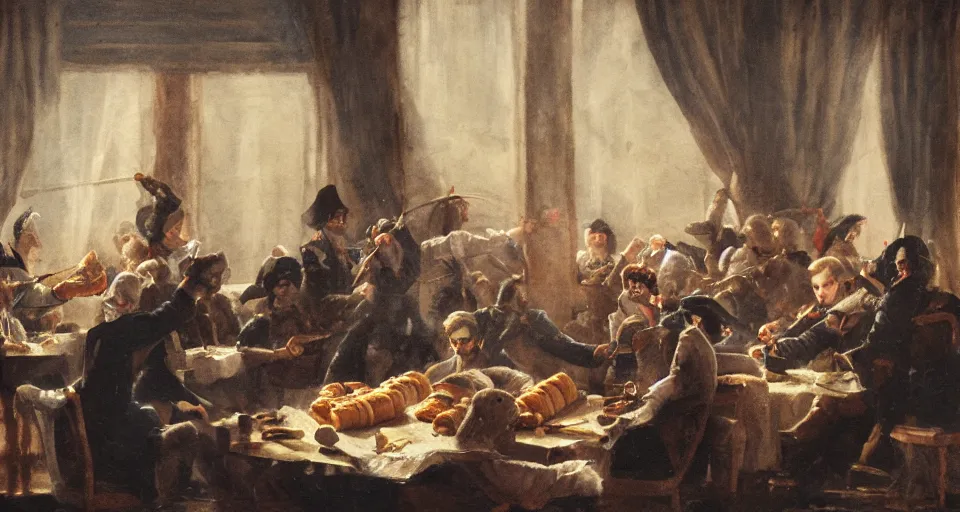 Image similar to french revolution but it's croissants instead of people, dramatic lighting, concept art, trending on artstation, 8 k