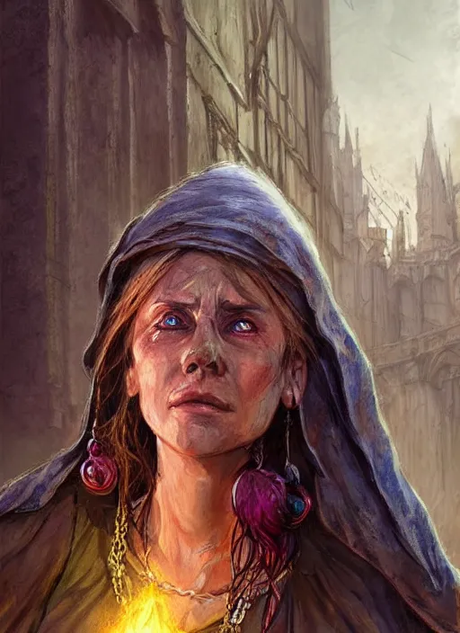 Prompt: female poor beggar on the streets, ultra detailed fantasy, dndbeyond, bright, colourful, realistic, dnd character portrait, full body, pathfinder, pinterest, art by ralph horsley, dnd, rpg, lotr game design fanart by concept art, behance hd, artstation, deviantart, hdr render in unreal engine 5