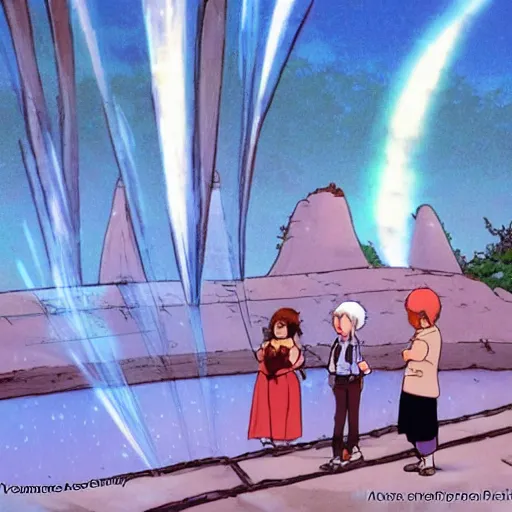 Image similar to dream a time machine in action with energy wave, aurea, about disappering, by vanessa morales, studio ghibli,