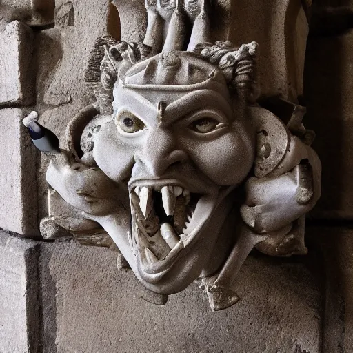 Prompt: an arrow shooting from the mouth of a stone gargoyle in an ancient temple, anime style