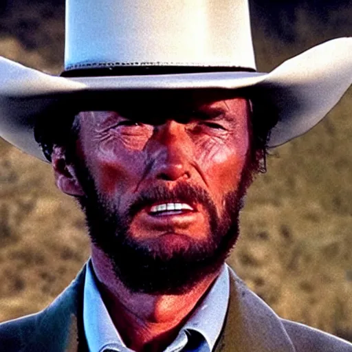 Image similar to donald trump as clint eastwood squinting at high noon in the style of a clint eastwood movie, the good, the bad and the ugly, clint eastwood, steven seagal, bud spencer, donald trump, glory days, patriotism