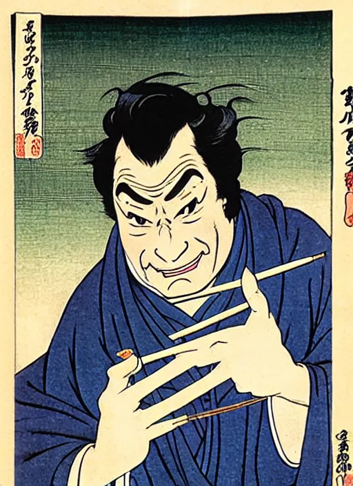 Image similar to peter falk's detective columbo as a yokai illustrated by kawanabe kyosai and toriyama sekien