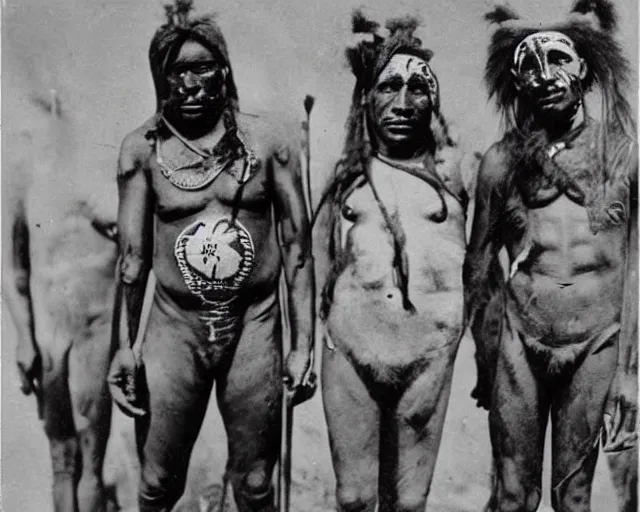 Image similar to 1 9 2 0 s black and white photographs of the lost tribes of del shoob and their amazing body art