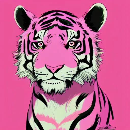 Image similar to a pink tiger wearing a lab coat, illustration concept art anime key visual trending pixiv fanbox by wlop and greg rutkowski and makoto shinkai and studio ghibli and kyoto animation symmetrical facial features