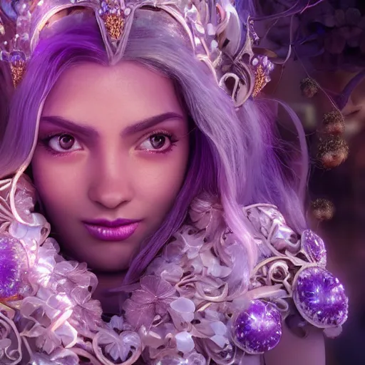 Image similar to wonderful princess of amethyst with fair skin, ornate 8 k gorgeous intricate detailed, accent lighting, dramatic light, octane render