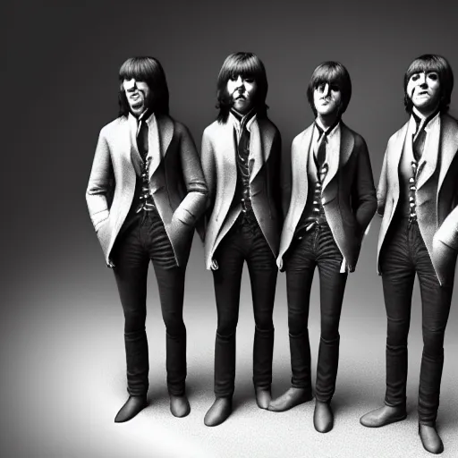 Image similar to The Beatles, Daguerreotype, 1852, rendered in octane, rendered in vray, rendered in Arnold, insanely detailed, photorealistic, cinematic, global illumination