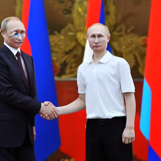 Image similar to putin teams up with a mysterious teenage putin