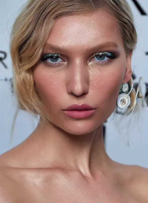 Prompt: A beautiful portrait of Hana Jirickova at amfAR Gala Cannes 2017 at Hotel du Cap-Eden-Roc, highly detailed, in the style of cinematic, Getty images, Makeup by Pat McGrath, Hair by guido palau, Greg rutkowski