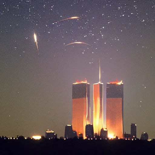 Image similar to meteor crashing into Twin Towers