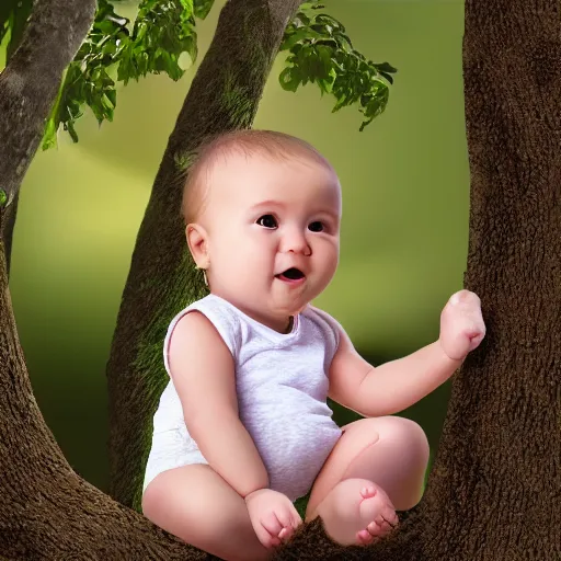 Image similar to baby on a tree, photorealistic, detailed