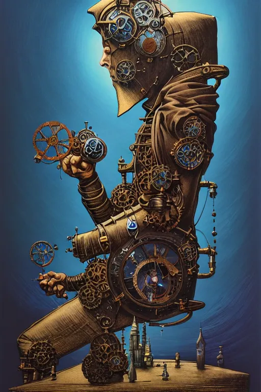 Prompt: gediminas pranckevicius side view of a majestic steampunk alchemist clooked male wizard holding his arm out, high details, bold line art, by vincent di fate and joe fenton, inking, etching, screen print, masterpiece, trending on artstation, sharp, high contrast, hyper - detailed,, hd, 4 k, 8 k