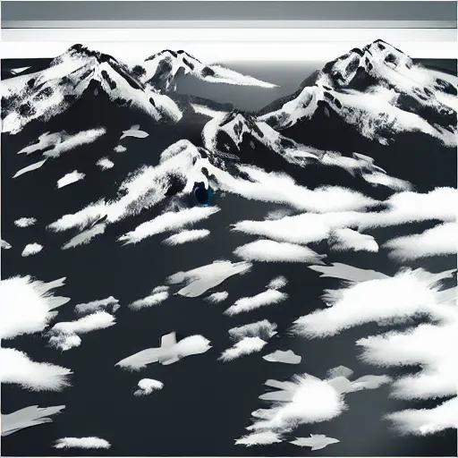 Image similar to “ aerial view of a mountain, fog on the ground, vector art ”