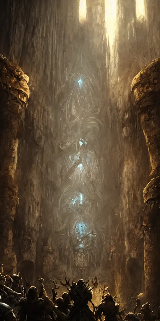 Image similar to symmetry!! mines of moria baalrog fighting orcs, highly detailed, perfect lighting, perfect composition, 4 k, artgerm, derek zabrocki, greg rutkowski