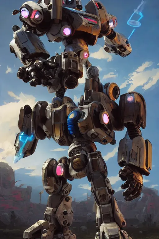 Image similar to mechwarrior 5 : mercenaries mech megaman transformer robot boss tank engine game octane render, 4 k, hd 2 0 2 2 3 d cgi rtx hdr style chrome reflexion glow fanart jesper ejsing, by rhads, makoto shinkai borderlands and by feng zhu rossdraws artstation by digital cinematic pixar and disney unreal zbrush central hardmesh